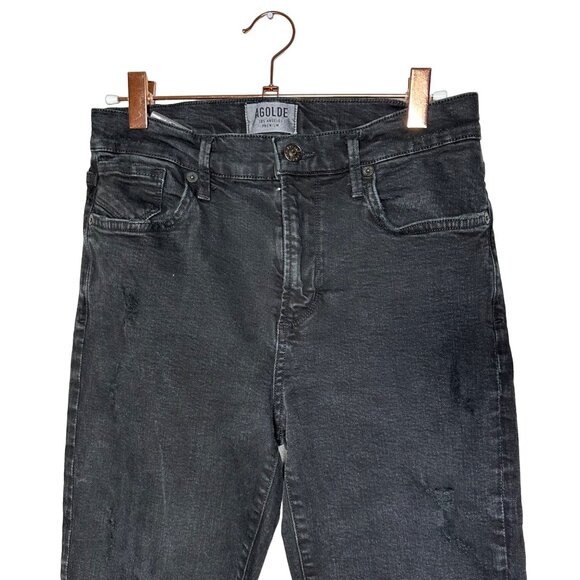 AGOLDE Sophie Crop High Rise Skinny Jeans Size 27 Washed Black Distressed - Picture 4 of 11